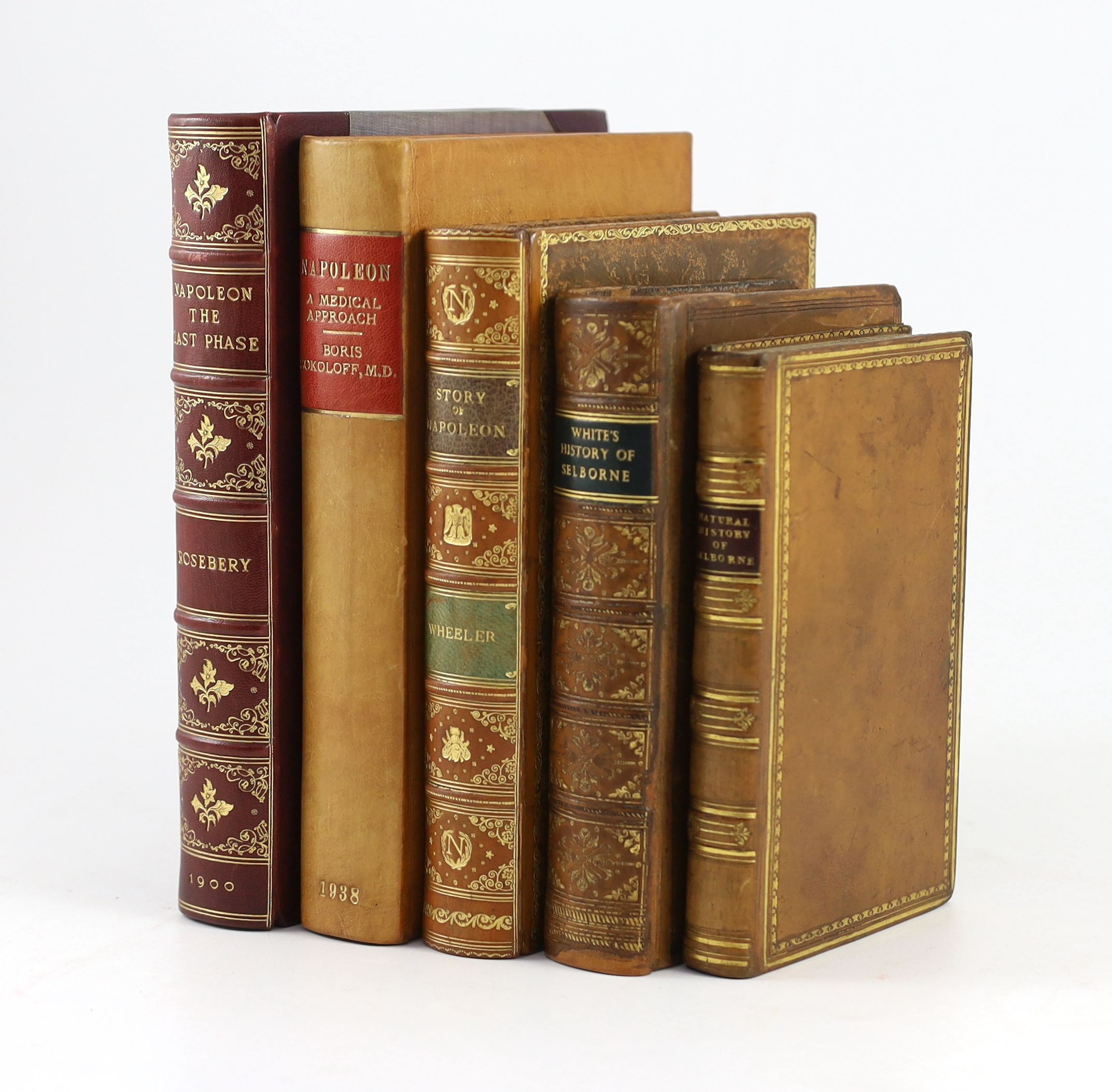 Napoleon etc., - Rosenberg, Lord - Napoleon the Last Phase, 8vo, half red morocco gilt, Arthur L. Humphrey’s, London, 1900; Sokoloff, Boris - Napoleon A Medical Approach, 8vo, rebound calf, London, 1938; Wheeler, Harold